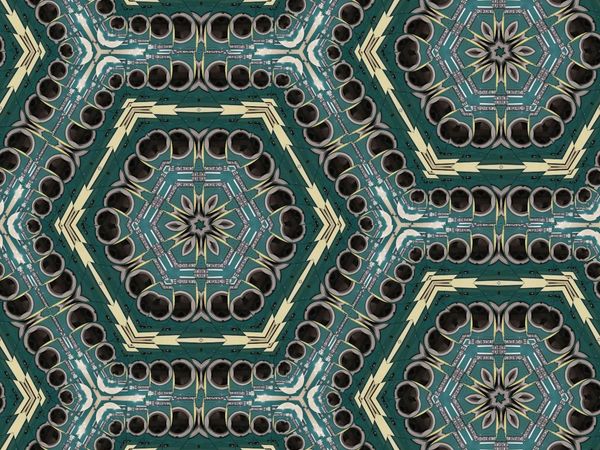 Symmetrical golden geometric shapes on dark textured background